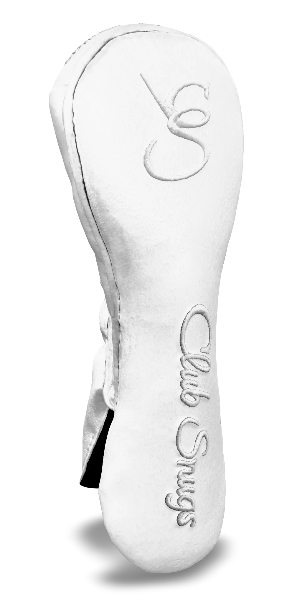Left-Side view of a Bold White, White, White, and White Shield Hybrid Headcover with large branding