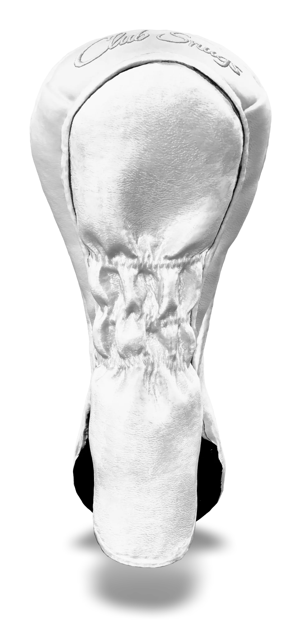 Back view of a Bold White, White, White, and White Shield Hybrid Headcover with large branding