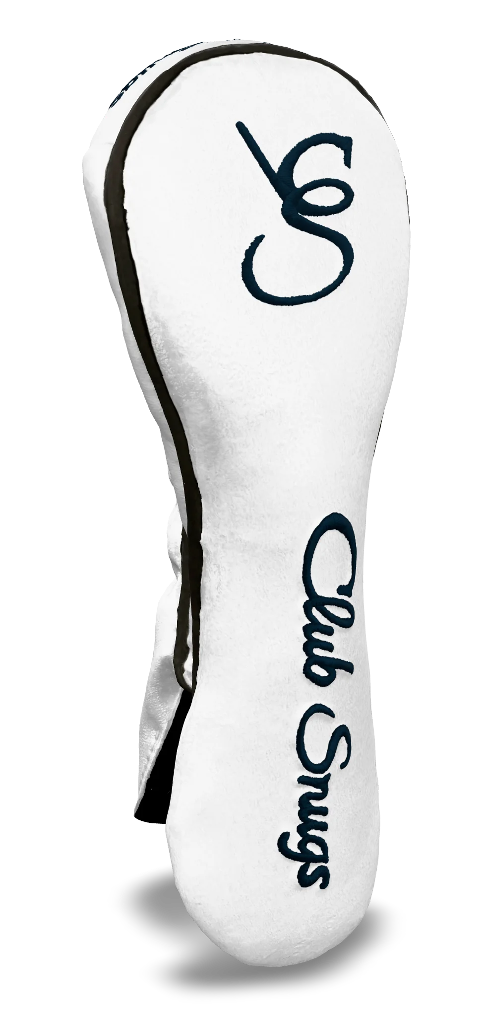 Left-Side view of a Bold White, Gray, Navy, and Navy Shield Hybrid Headcover with large branding