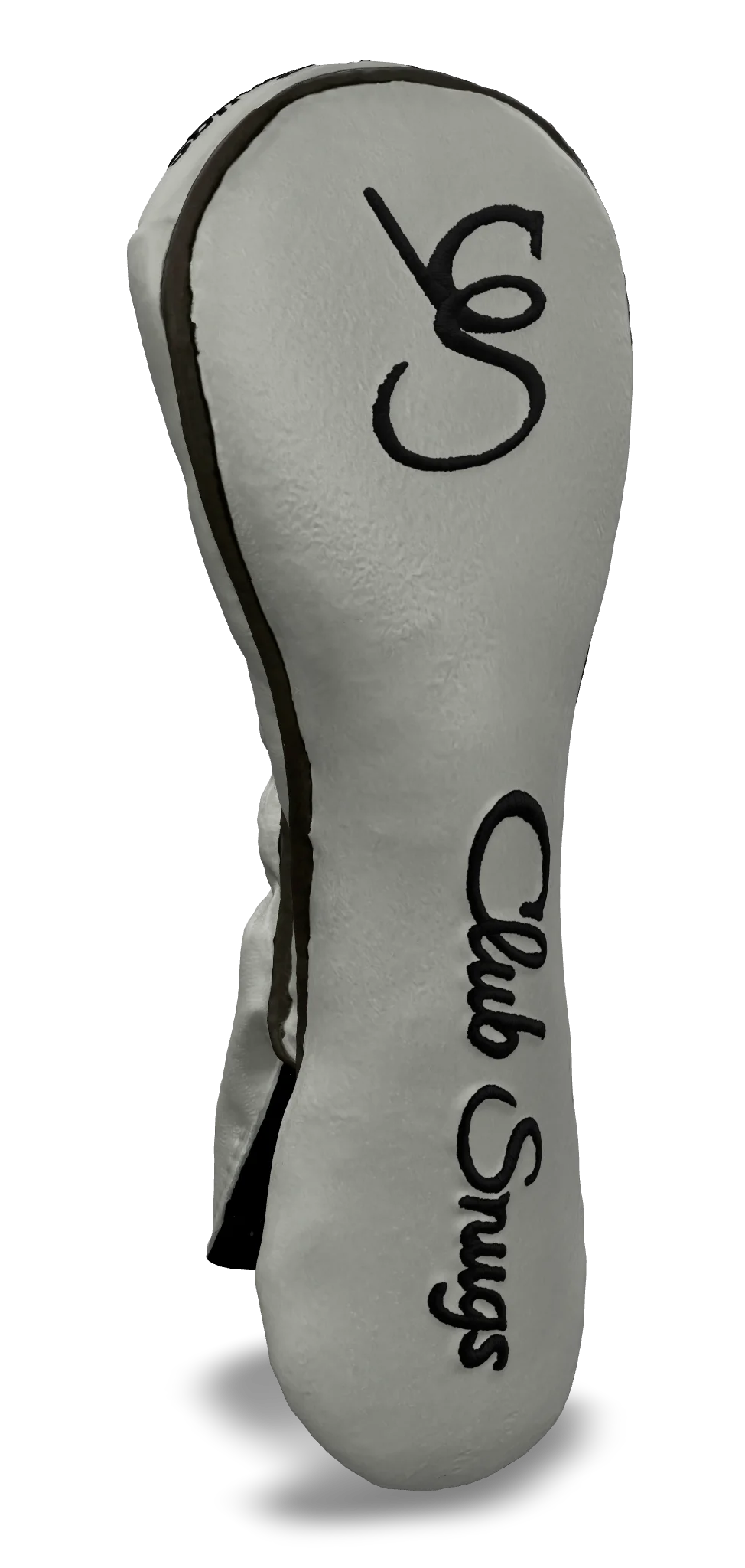 Left-Side view of a Bold Light Gray, Gray, Black, and Black Shield Hybrid Headcover with large branding