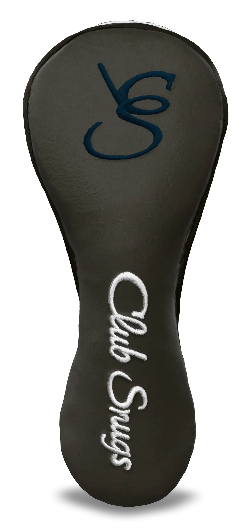 Front View view of a Bold Gray, Gray, White, and Navy Shield Hybrid Headcover with large branding