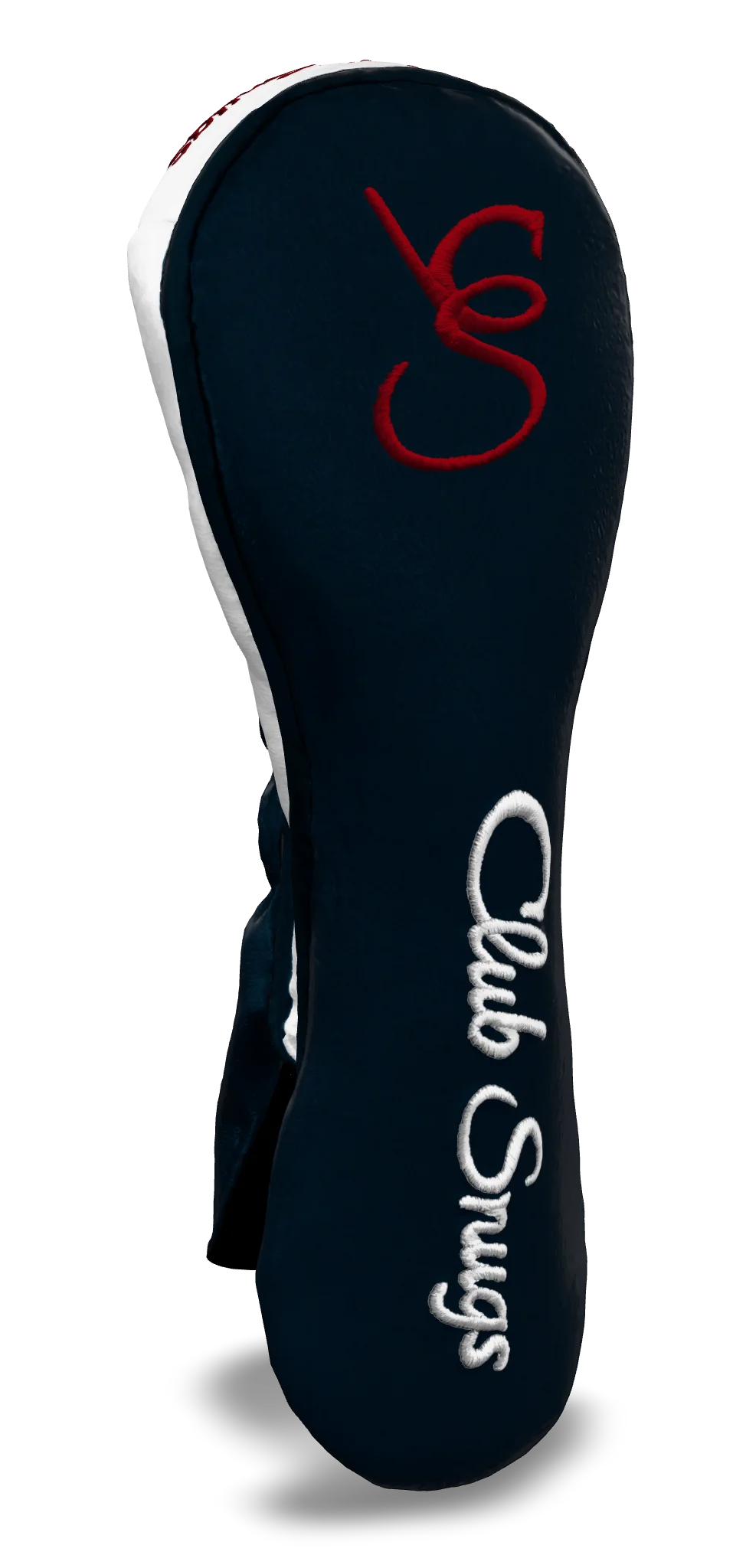 Left-Side view of a Bold Navy, Navy, White, and Red Shield Hybrid Headcover with large branding