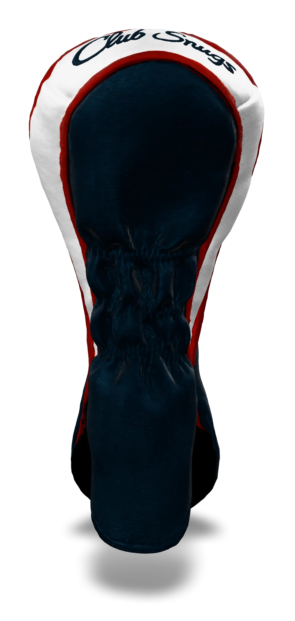 Back view of a Bold Navy, Red, White, and White Shield Hybrid Headcover with large branding
