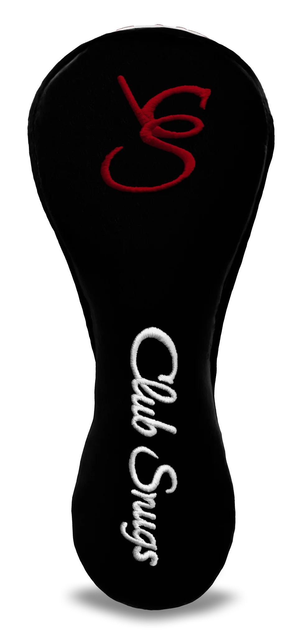 Front View view of a Bold Black, Black, White, and Red Shield Hybrid Headcover with large branding