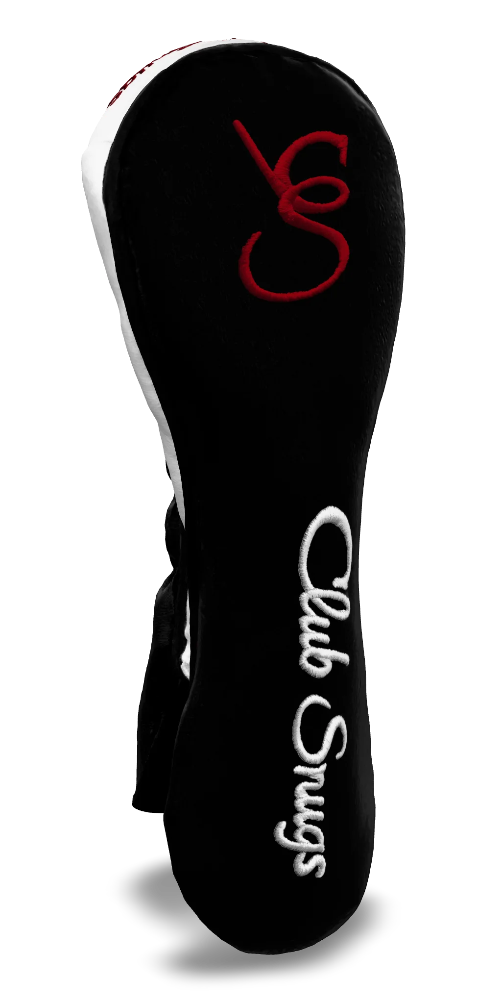 Left-Side view of a Bold Black, Black, White, and Red Shield Hybrid Headcover with large branding