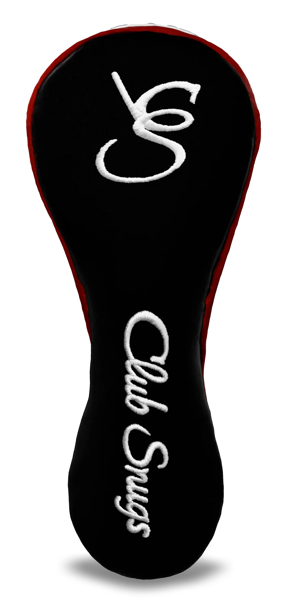 Front View view of a Bold Black, Red, White, and White Shield Hybrid Headcover with large branding