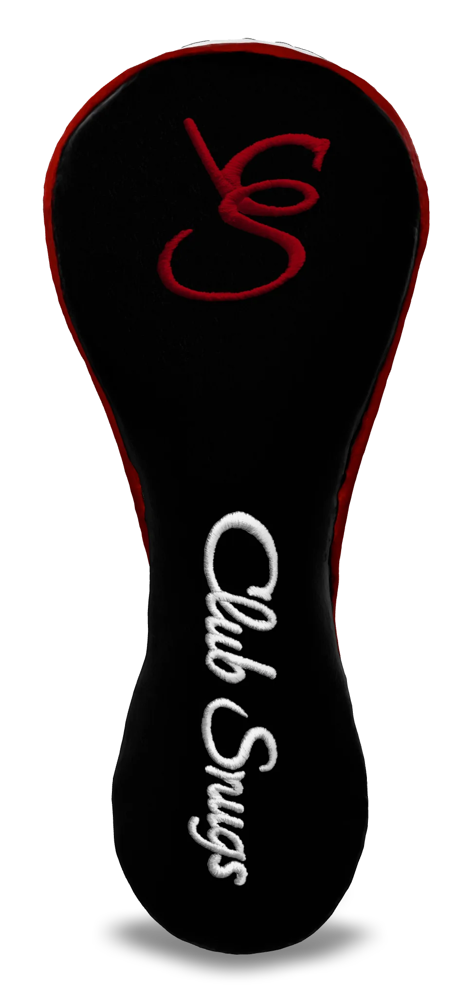 Front View view of a Bold Black, Red, White, and Red Shield Hybrid Headcover with large branding