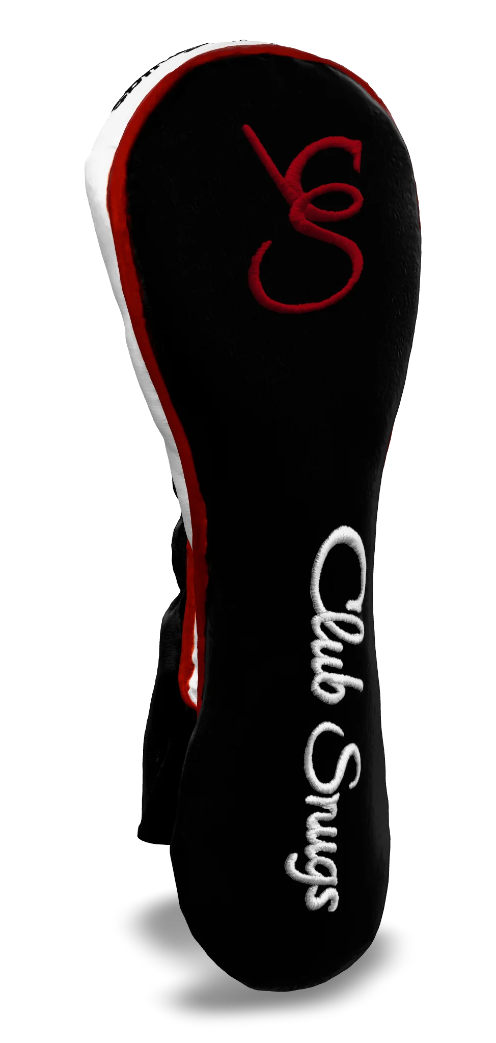 Left-Side view of a Bold Black, Red, White, and Red Shield Hybrid Headcover with large branding