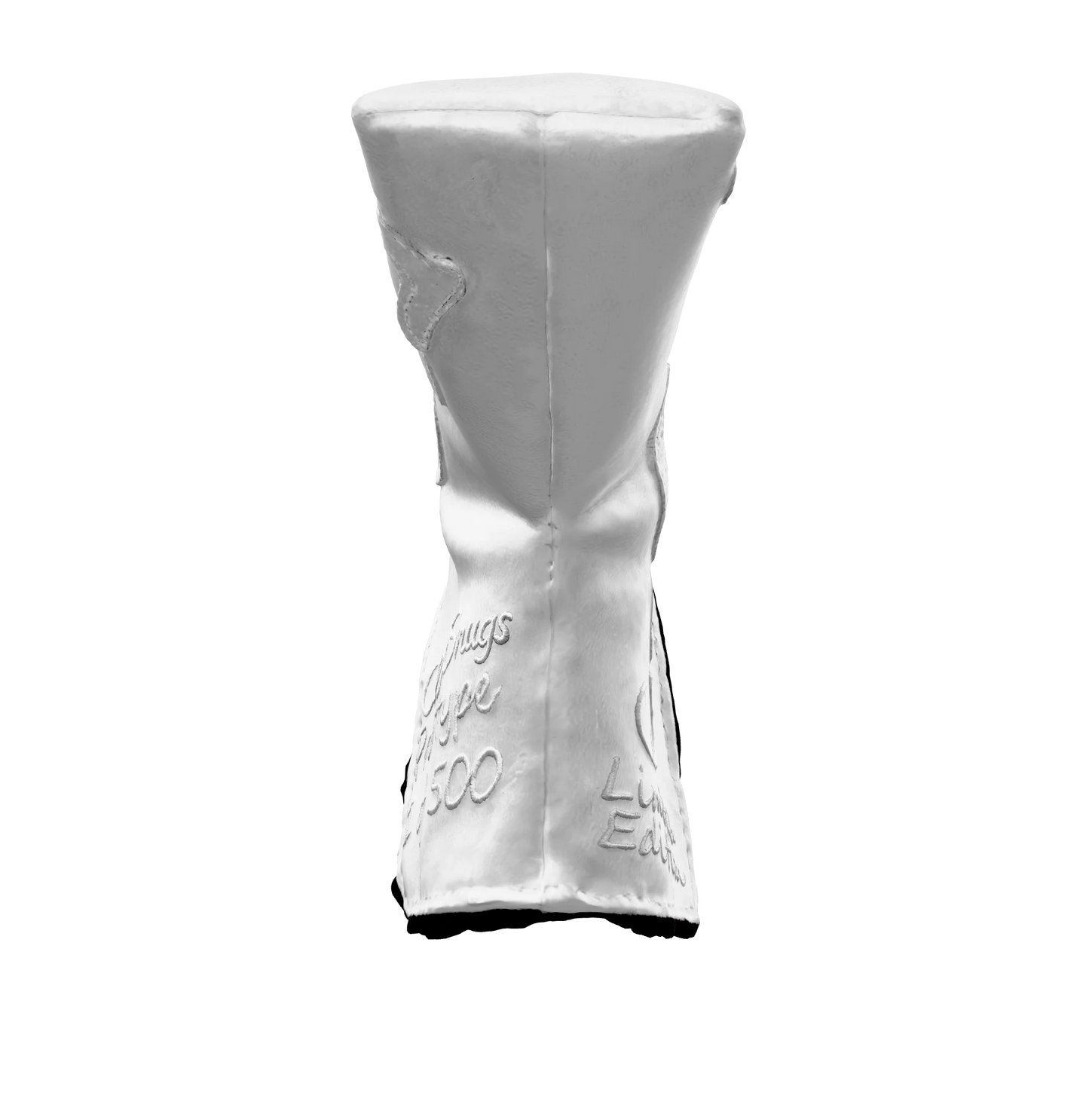 Front-bottom view of the CS Proto Blade Putter Headcover in White, White, and White, emphasizing its minimalist design, premium materials, and attention to detail, ensuring durability and style.