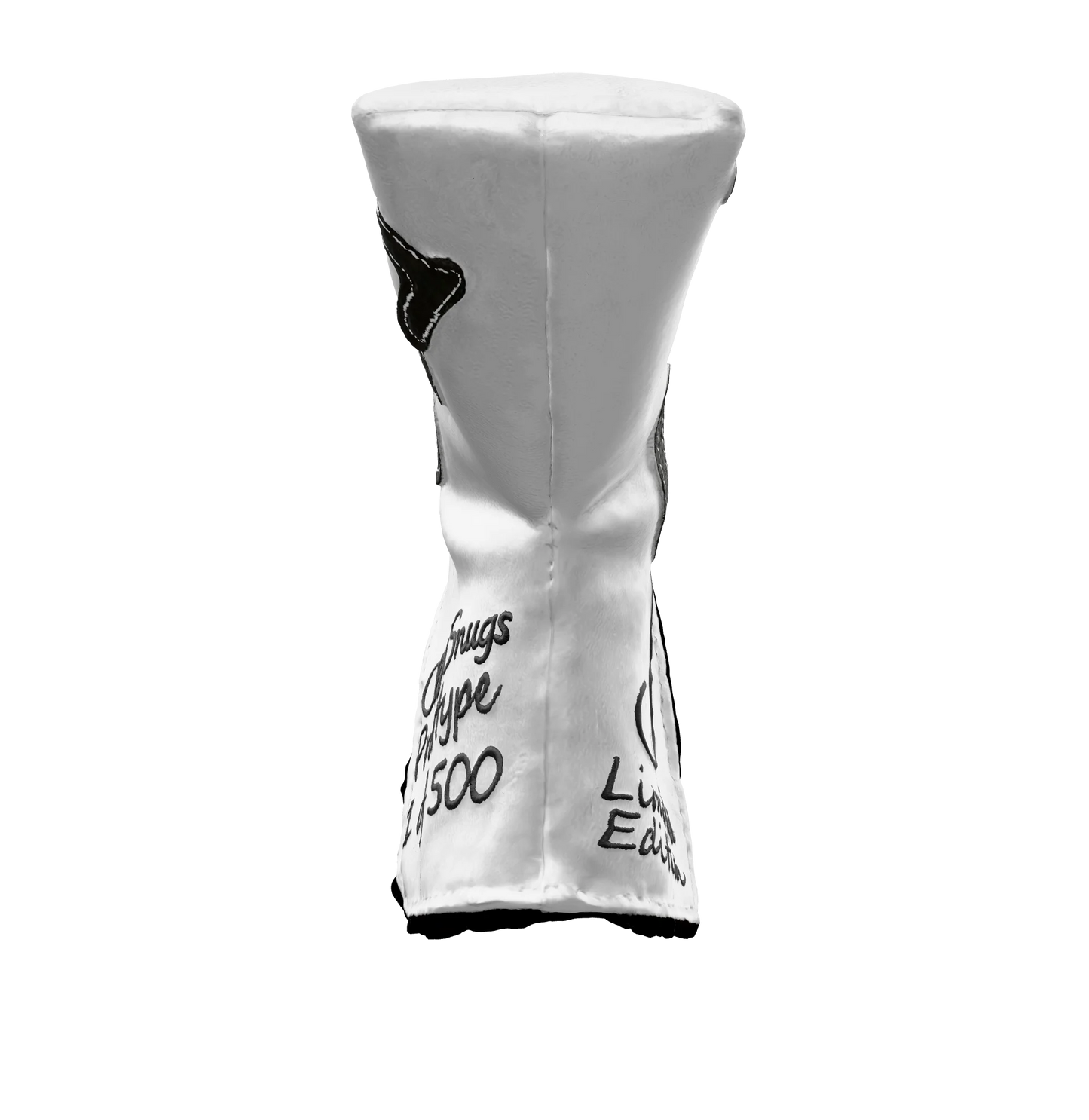 Top view of the CS Proto Blade Putter Headcover in White, Gray, and Gray, highlighting the Club Snugs signature logo, top line, and anti-scratch fleece interior, designed to protect your putter while adding a premium feel.