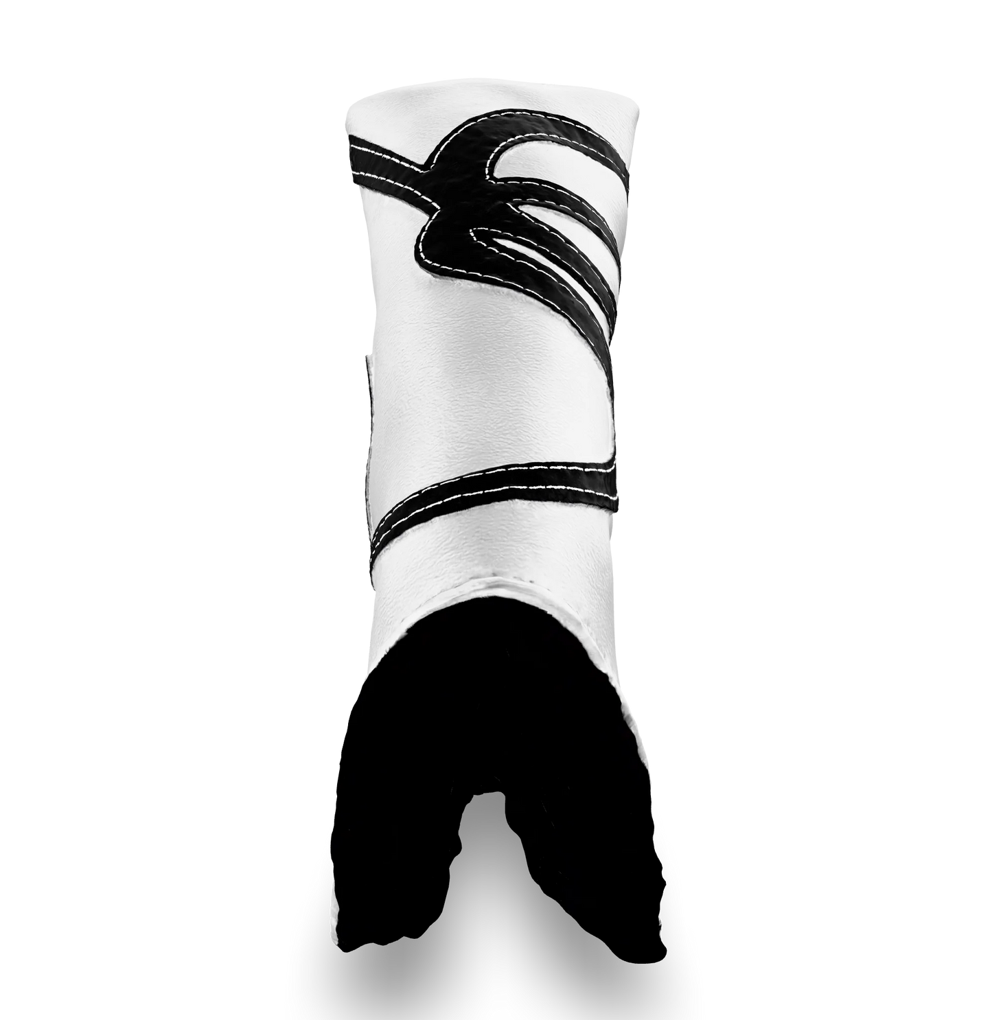 Top view of the CS Proto Blade Putter Headcover in White, Black, and Gray, highlighting the Club Snugs signature logo, top line, and anti-scratch fleece interior, designed to protect your putter while adding a premium feel.
