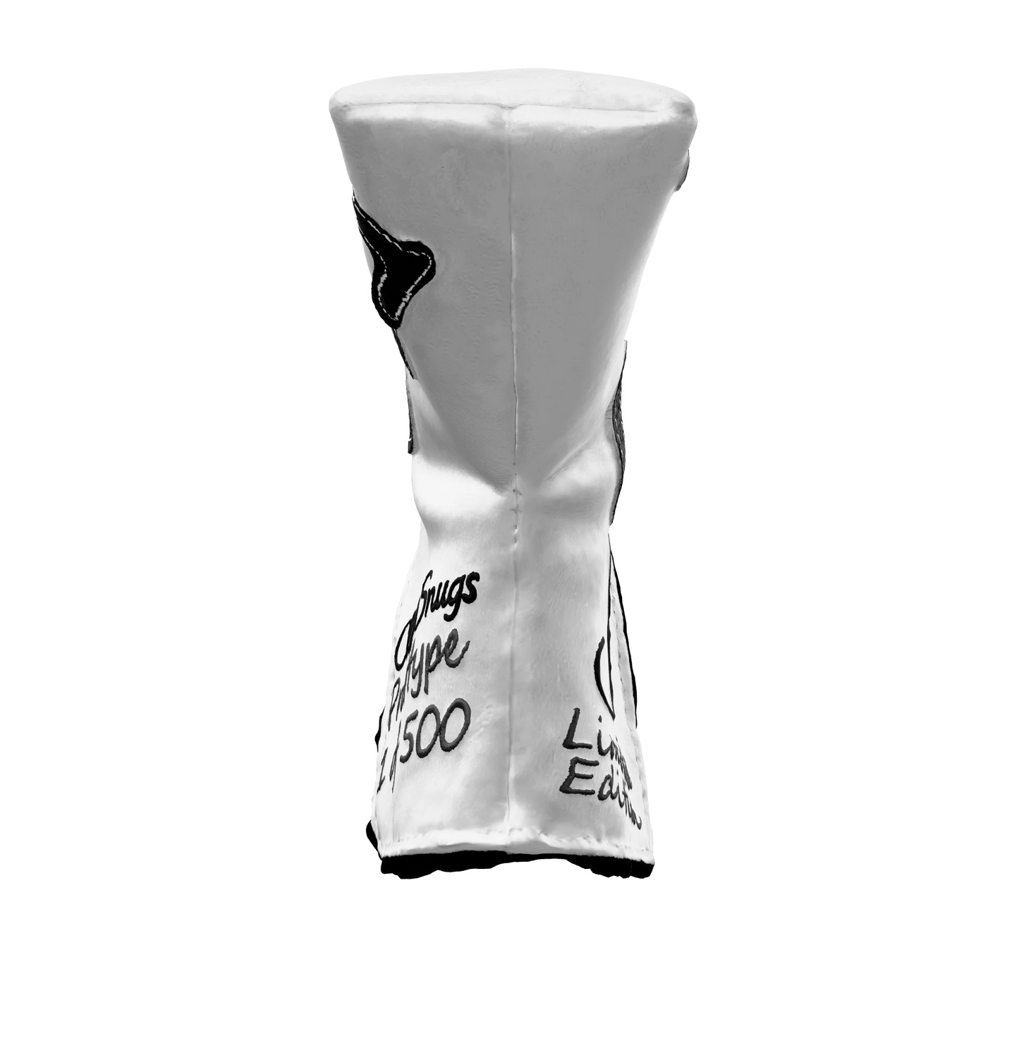 Front-bottom view of the CS Proto Blade Putter Headcover in White, Black, and Gray, emphasizing its minimalist design, premium materials, and attention to detail, ensuring durability and style.
