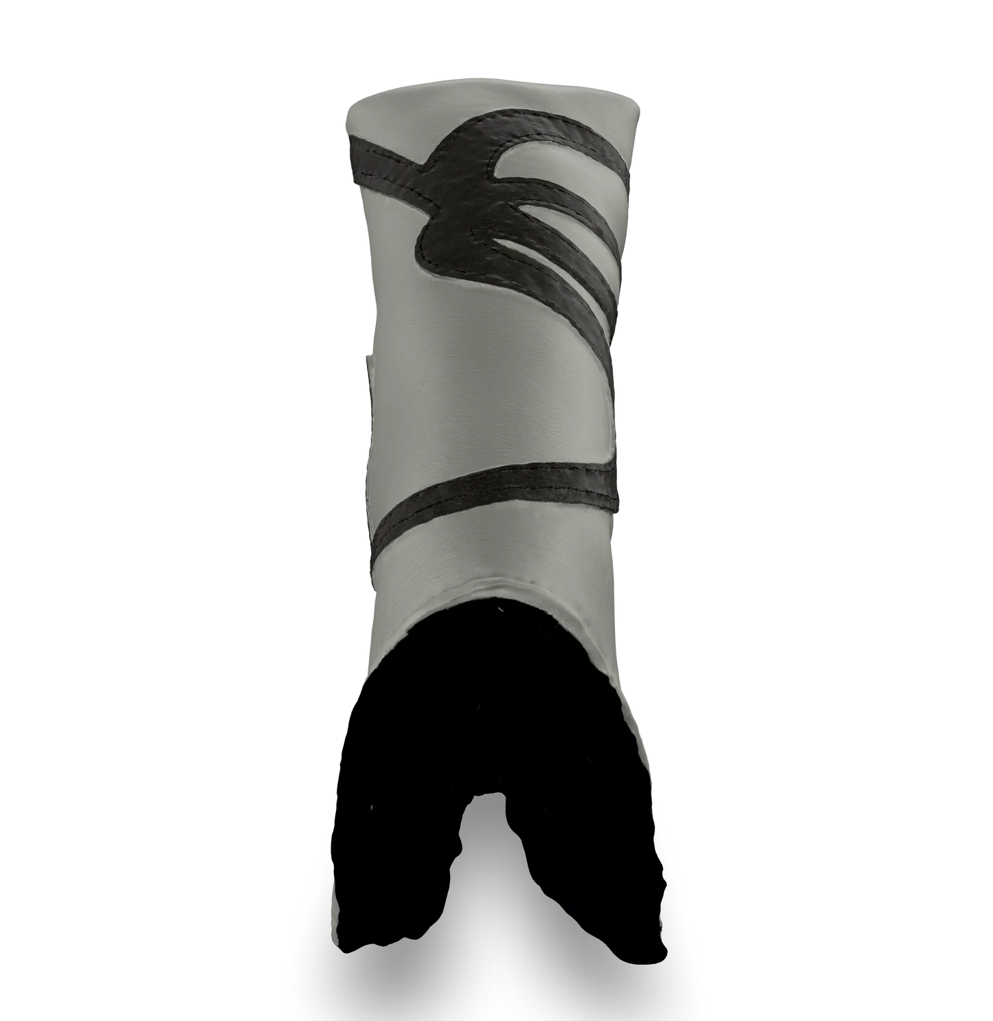 Top view of the CS Proto Blade Putter Headcover in Light Gray, Gray, and Light Gray, highlighting the Club Snugs signature logo, top line, and anti-scratch fleece interior, designed to protect your putter while adding a premium feel.