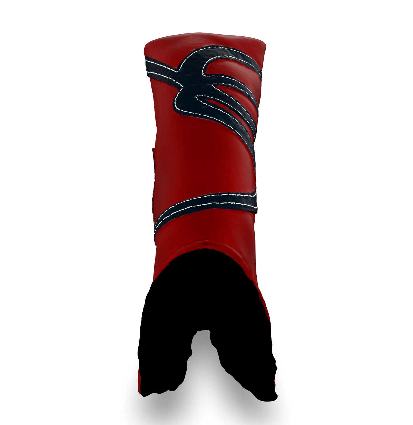 Top view of the CS Proto Blade Putter Headcover in Red, Navy, and White, highlighting the Club Snugs signature logo, top line, and anti-scratch fleece interior, designed to protect your putter while adding a premium feel.