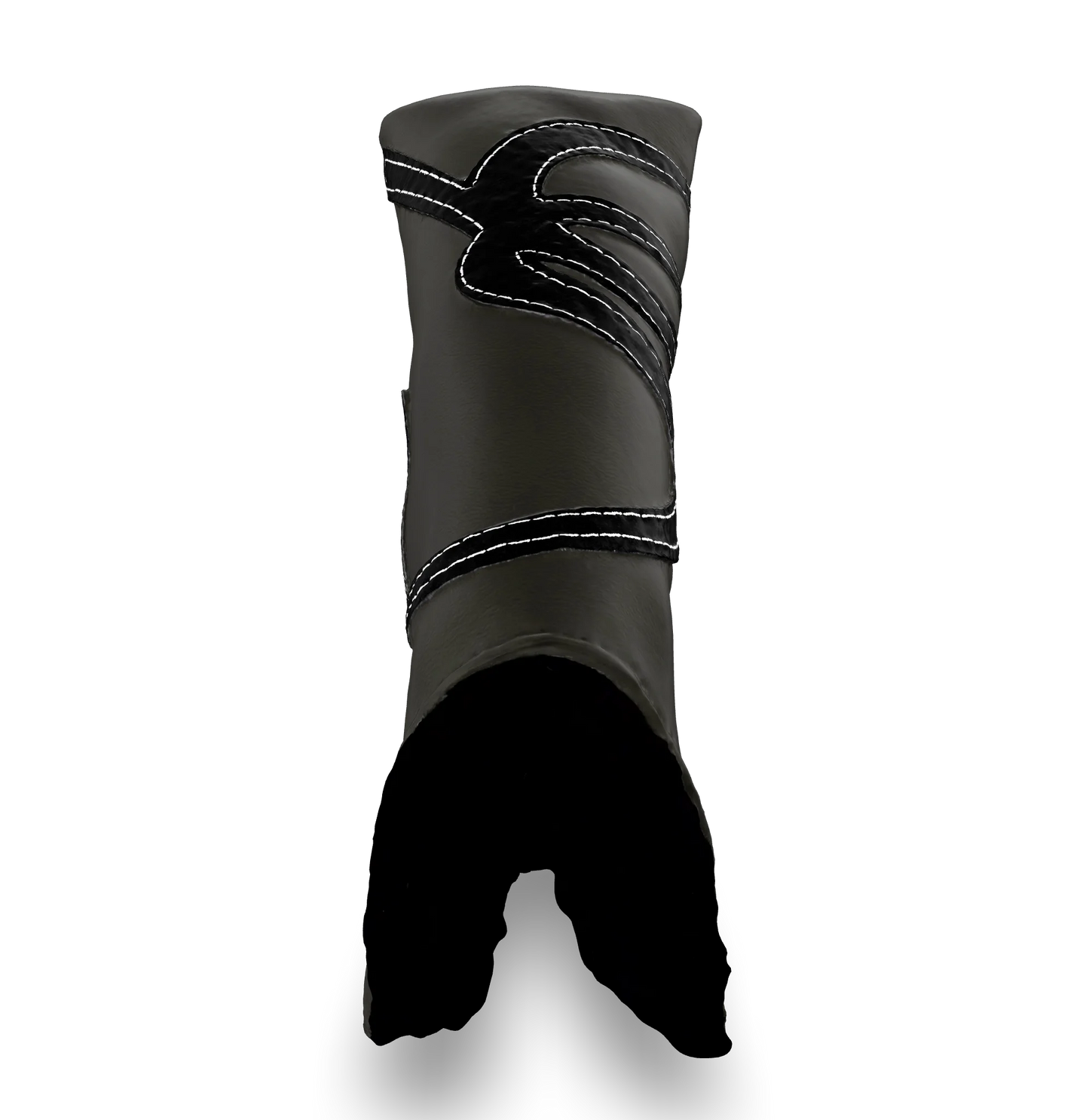 Top view of the CS Proto Blade Putter Headcover in Gray, Black, and White, highlighting the Club Snugs signature logo, top line, and anti-scratch fleece interior, designed to protect your putter while adding a premium feel.