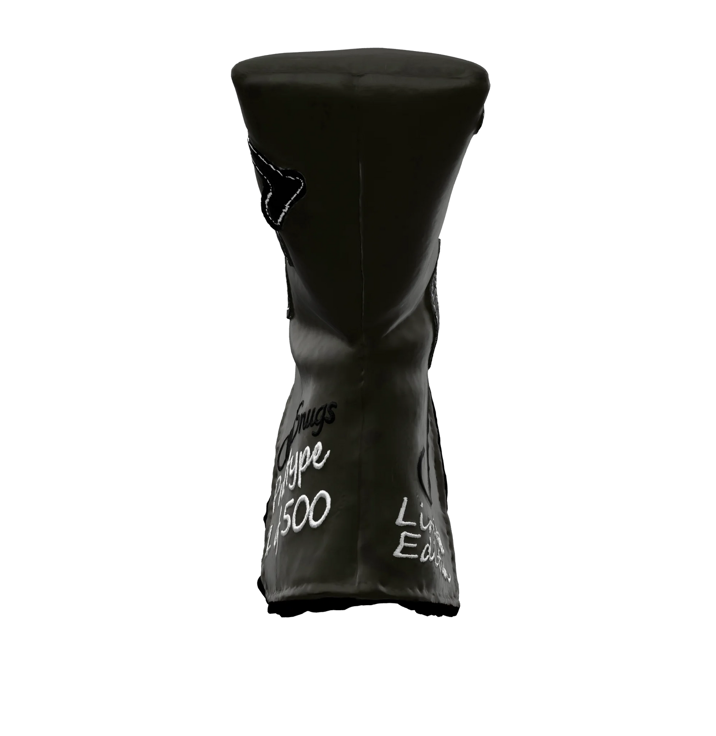 Front-bottom view of the CS Proto Blade Putter Headcover in Gray, Black, and White, emphasizing its minimalist design, premium materials, and attention to detail, ensuring durability and style.