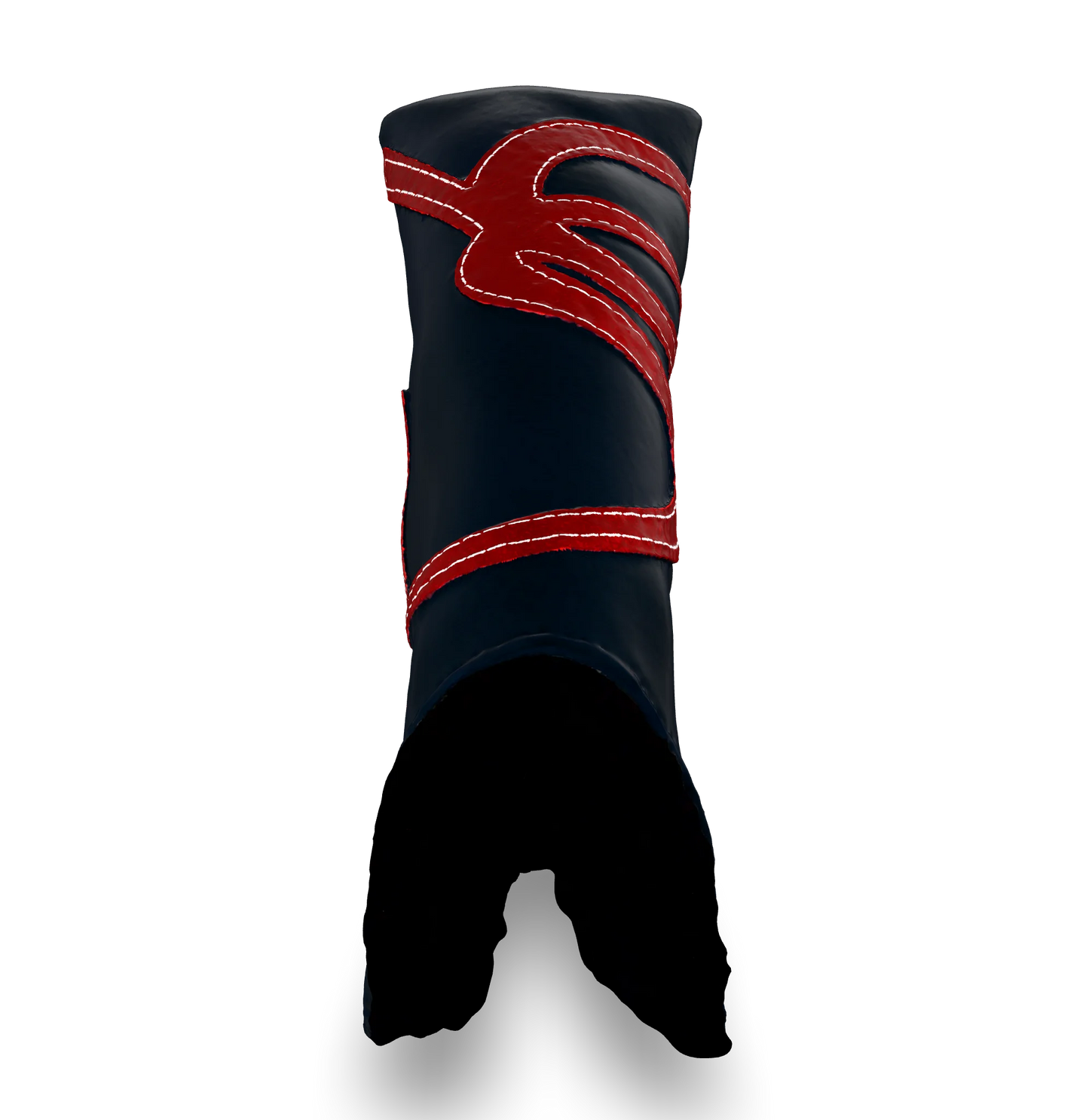 Top view of the CS Proto Blade Putter Headcover in Navy, Red, and White, highlighting the Club Snugs signature logo, top line, and anti-scratch fleece interior, designed to protect your putter while adding a premium feel.