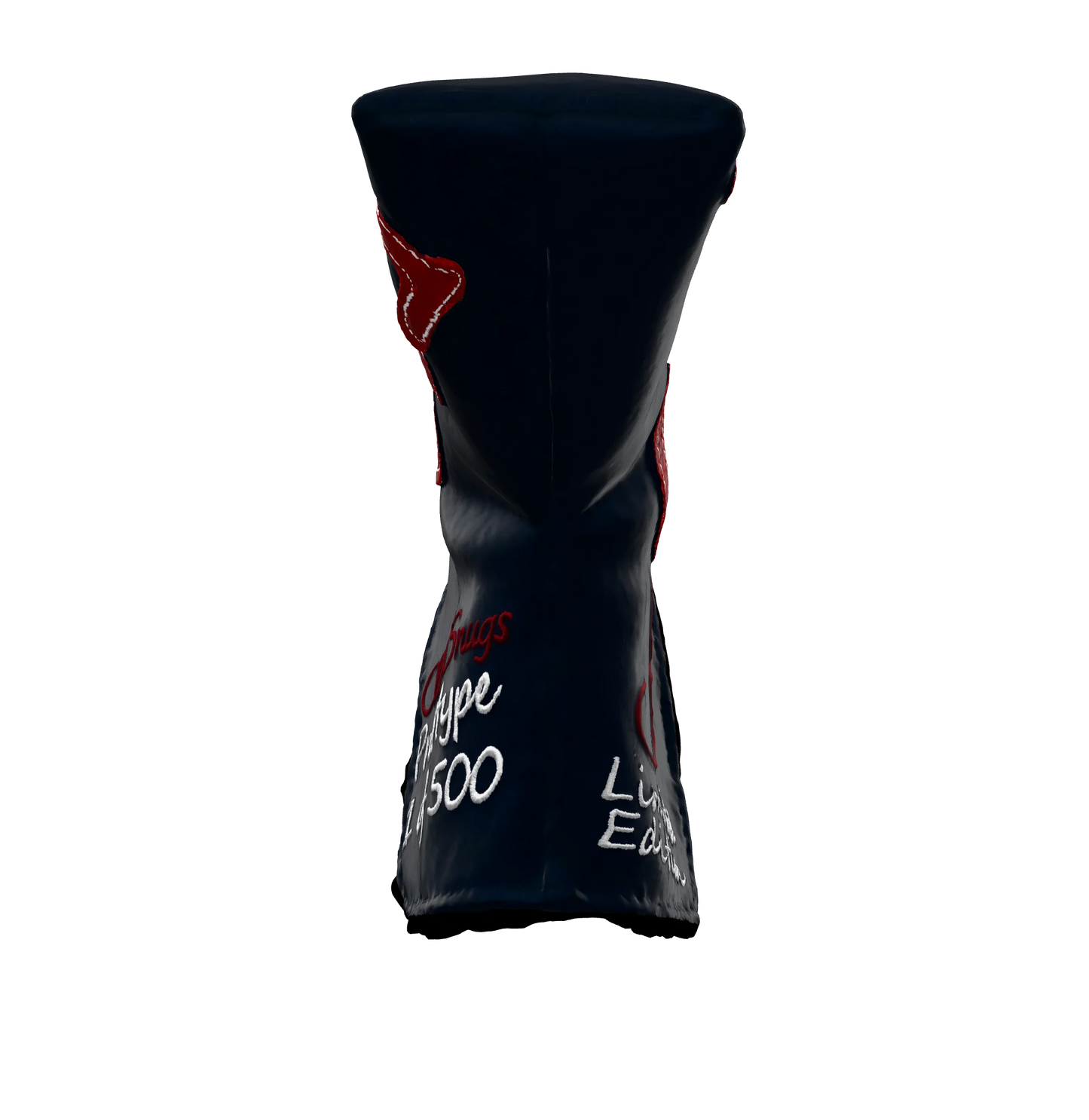 Front-bottom view of the CS Proto Blade Putter Headcover in Navy, Red, and White, emphasizing its minimalist design, premium materials, and attention to detail, ensuring durability and style.