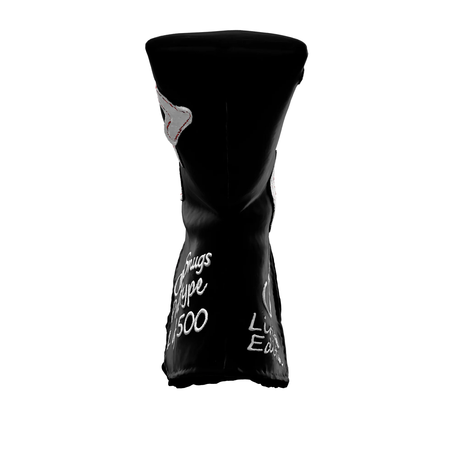 Front-bottom view of the CS Proto Blade Putter Headcover in Black, White, and White, emphasizing its minimalist design, premium materials, and attention to detail, ensuring durability and style.