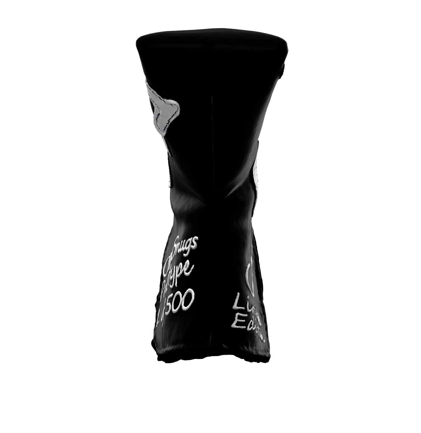Front-bottom view of the CS Proto Blade Putter Headcover in Black, White, and White, emphasizing its minimalist design, premium materials, and attention to detail, ensuring durability and style.