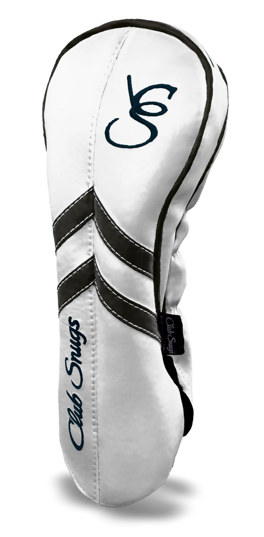 Right-Side view of a White, White, Gray, and Gray Retro-T Driver Headcover with Dual-V stripe and split seam