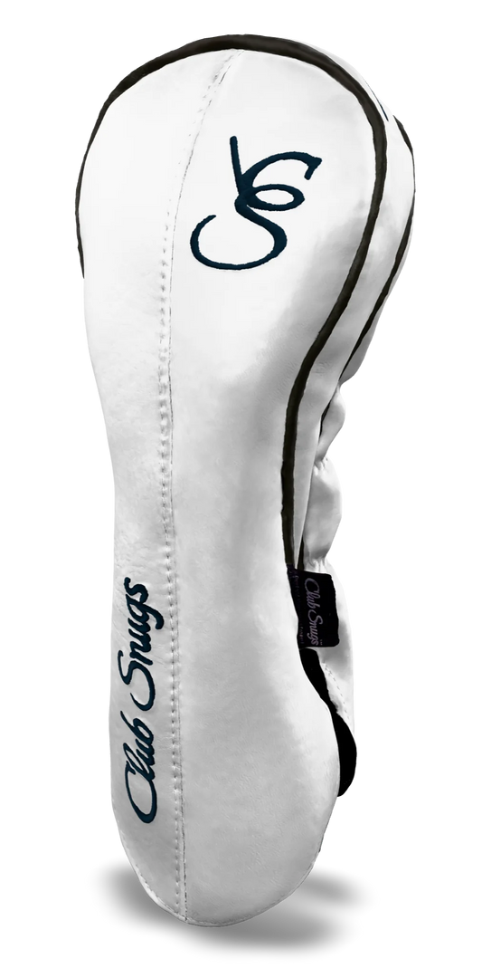 Right-Side view of a White, White, Gray, and Navy Classic Driver Headcover with split seam
