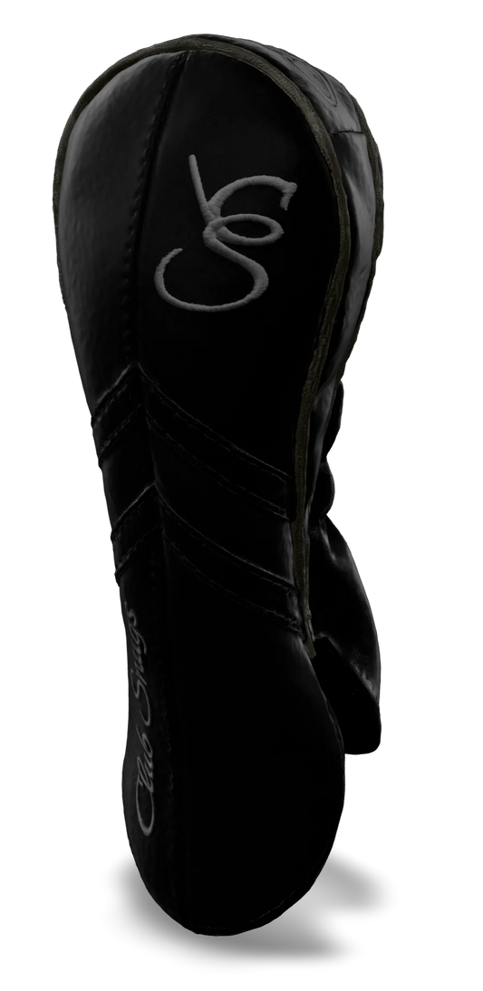 Right-Side view of a Black, Black, Black, and Gray Retro-T Fairway Headcover with Dual-V stripe and split seam