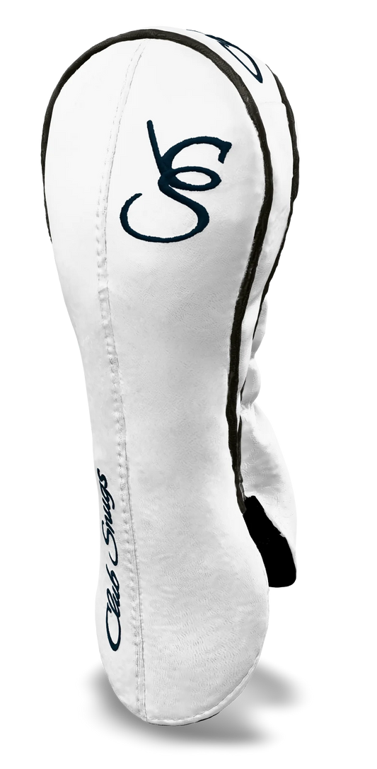 Right-Side view of a Bold White, White, Gray, and Navy Classic Fairway Headcover with split seam