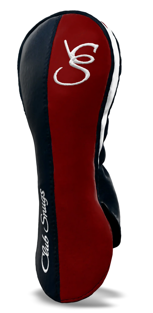 Right-Side view of a Bold Navy, Red, Navy, and White Classic Fairway Headcover with split seam