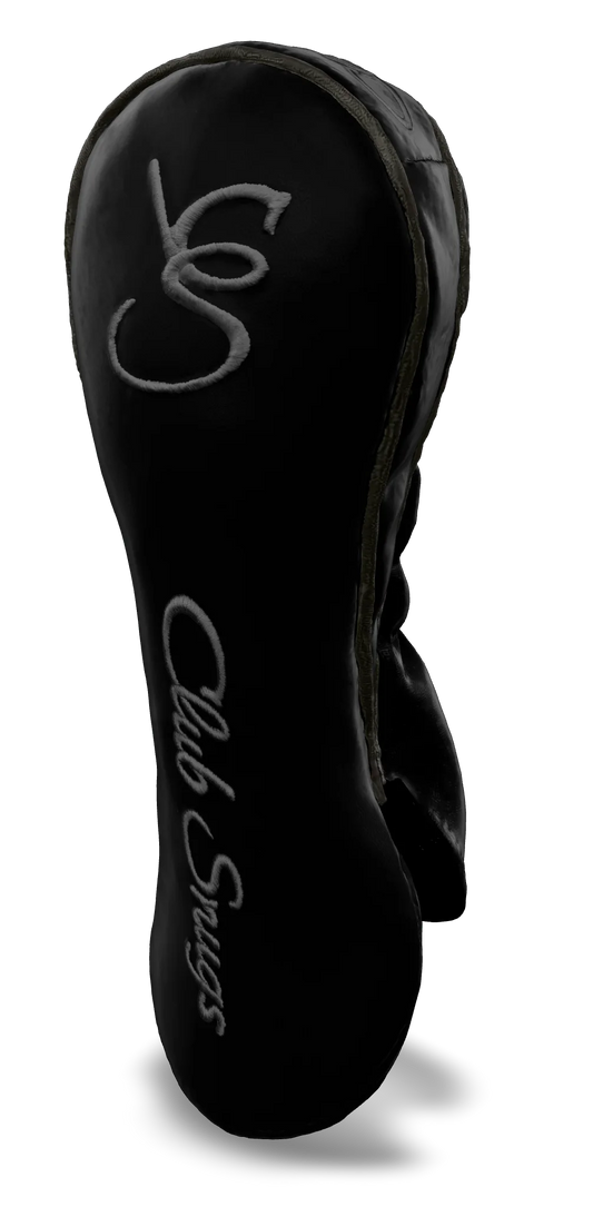 Right-Side view of a Black, Gray, Gray, and Gray Shield Fairway Headcover with bold branding