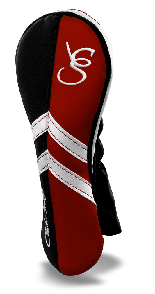 Right-Side view of a Black, Red, White, and Black Retro-T Hybrid Headcover with Dual-V stripe and split seam