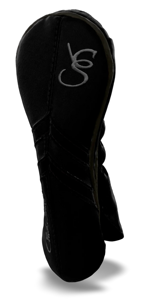 Right-Side view of a Black, Black, Black, and Gray Retro-T Hybrid Headcover with Dual-V stripe and split seam