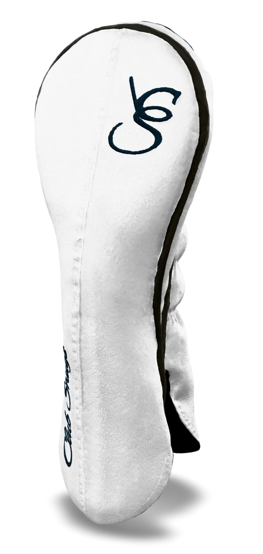 Right-Side view of a Exclusive White, White, Gray, and Navy Classic Hybrid Headcover with split seam