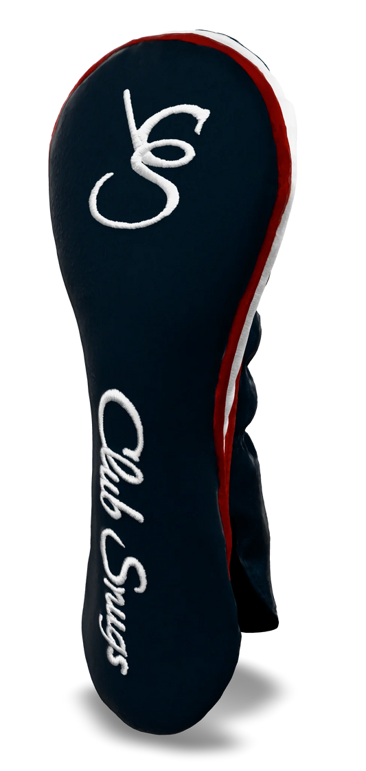 Right-Side
view of a Bold Navy, Red, White, and White Shield Hybrid Headcover with large branding