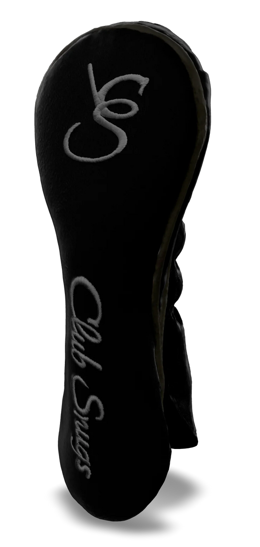 Right-Side view of a Bold Black, Gray, Gray, and Gray Shield Hybrid Headcover with large branding