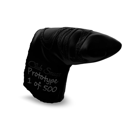 Interactive 3D model of the CS Proto Blade Putter Headcover in Black, Black, and Gray, viewable on both desktop and mobile. Mobile users can experience the headcover in their space using augmented reality (AR) for a more immersive experience.