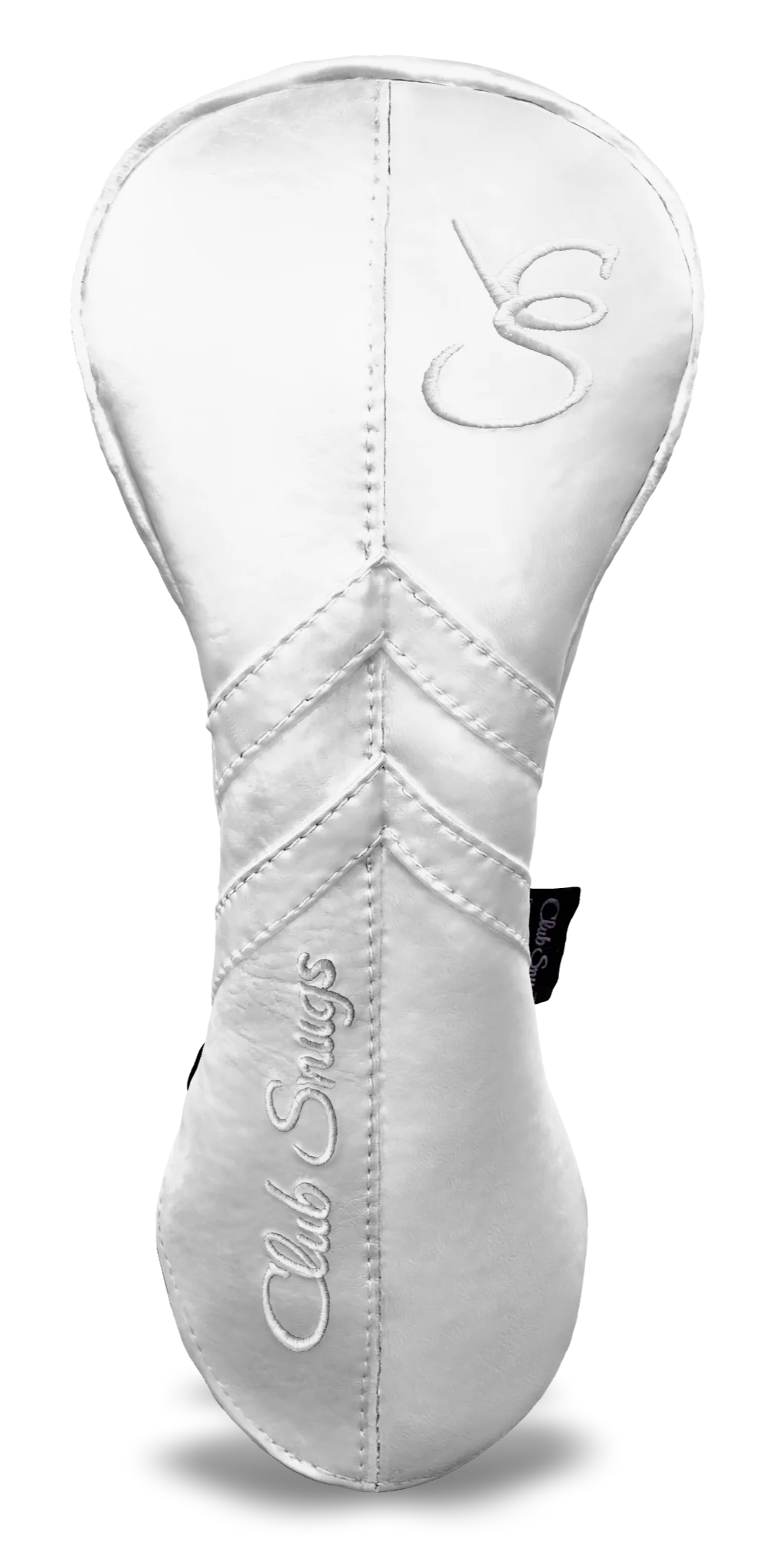 Front View view of a White, White, White, and White Retro-T Driver Headcover with Dual-V stripe and split seam