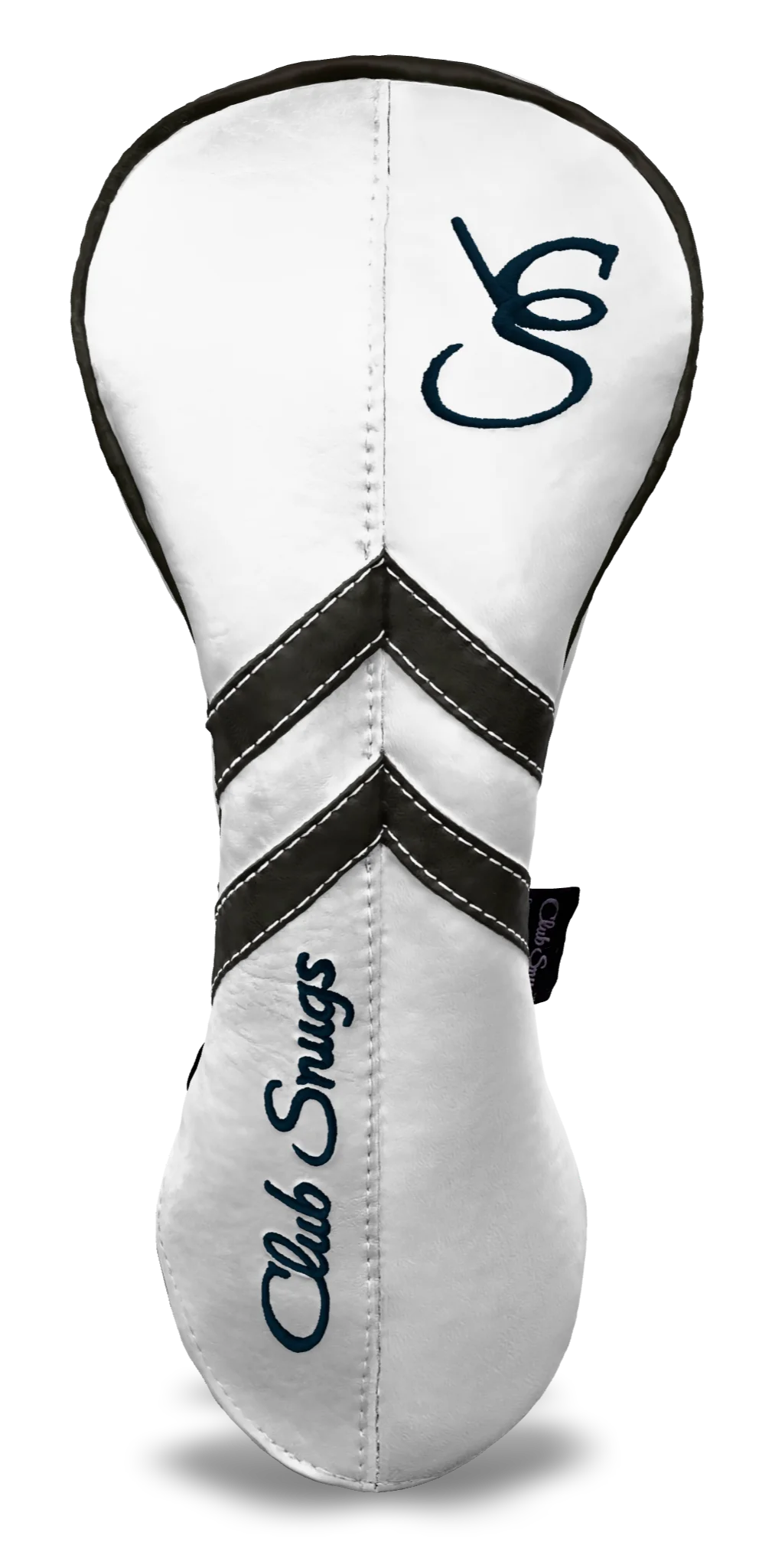Front View view of a White, White, Gray, and Gray Retro-T Driver Headcover with Dual-V stripe and split seam