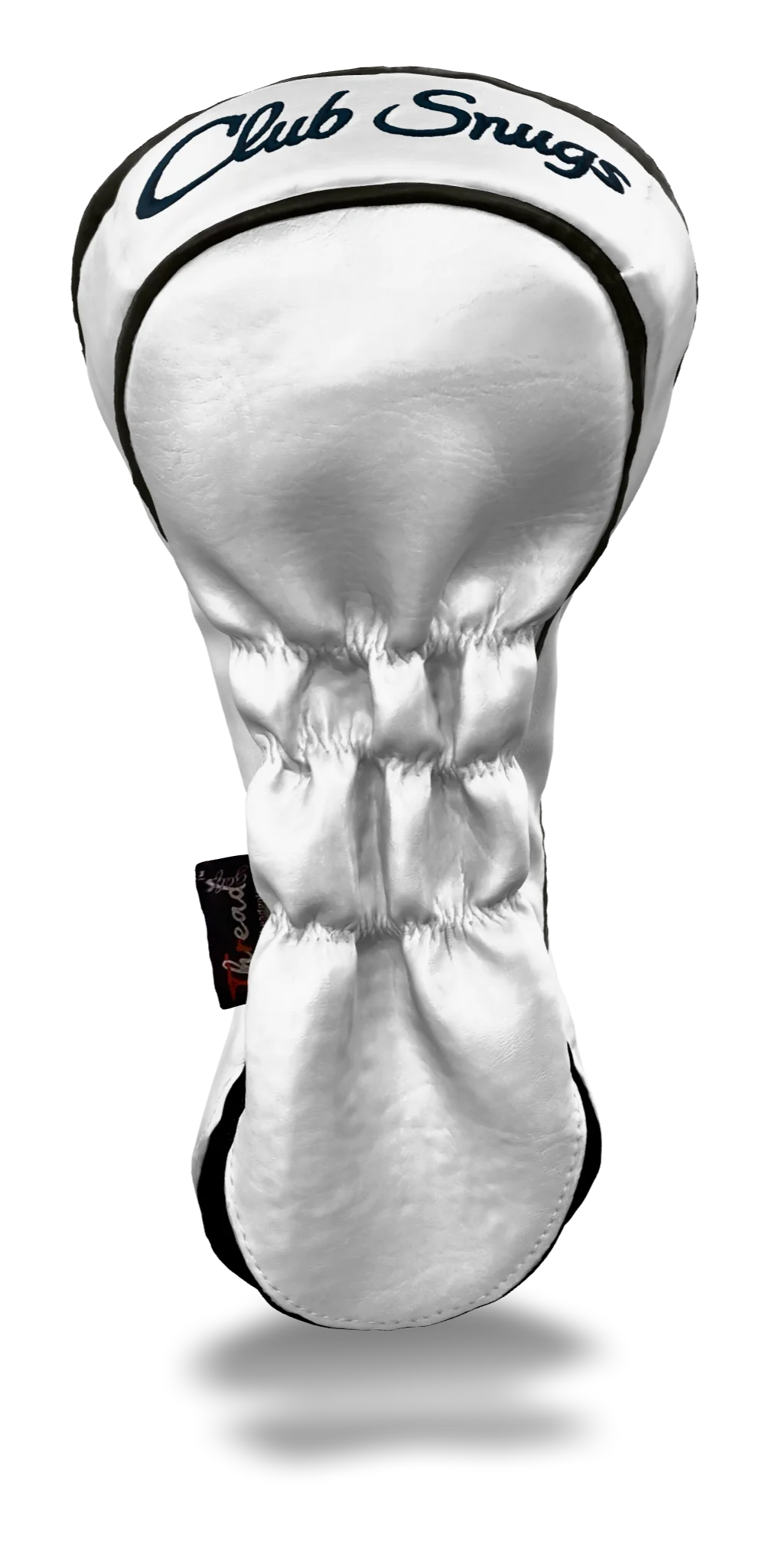 Back view of a White, White, Gray, and Gray Retro-T Driver Headcover with Dual-V stripe and split seam
