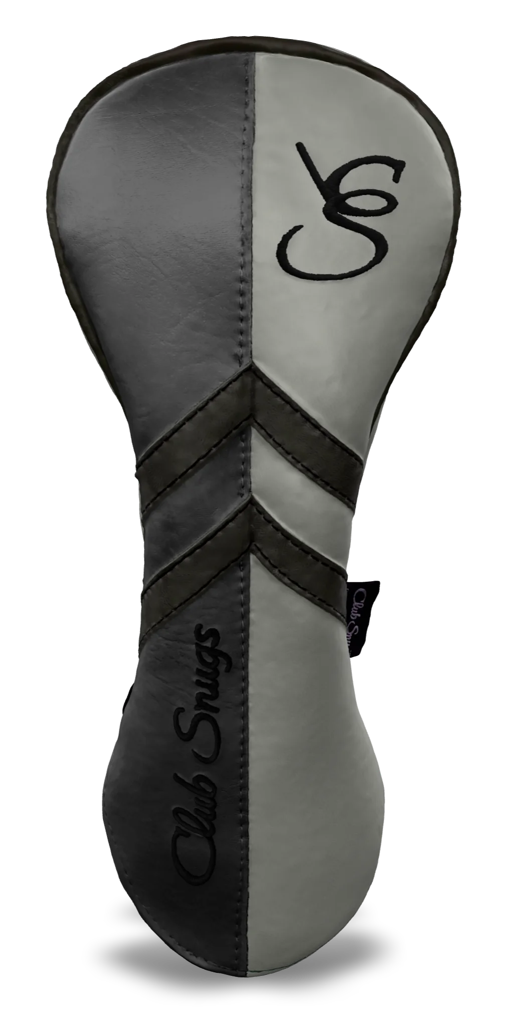 Front View view of a Light Gray, Light Gray, Gray, and Gray Retro-T Driver Headcover with Dual-V stripe and split seam