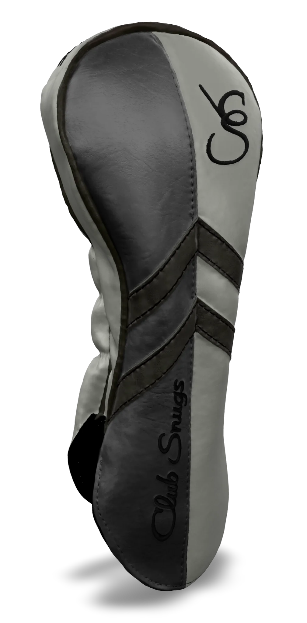 Left-Side view of a Light Gray, Light Gray, Gray, and Gray Retro-T Driver Headcover with Dual-V stripe and split seam