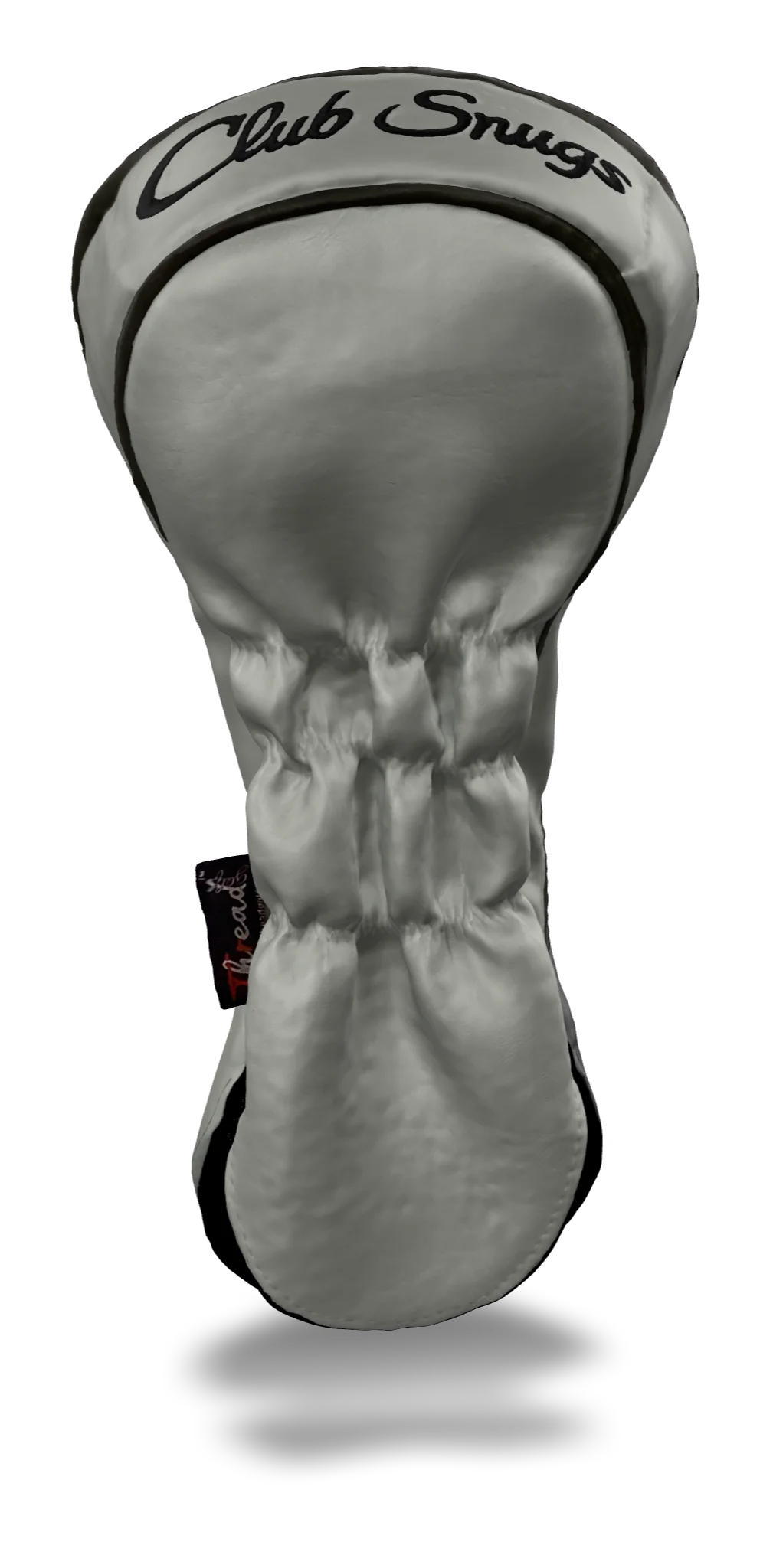 Back view of a Light Gray, Light Gray, Gray, and Gray Retro-T Driver Headcover with Dual-V stripe and split seam