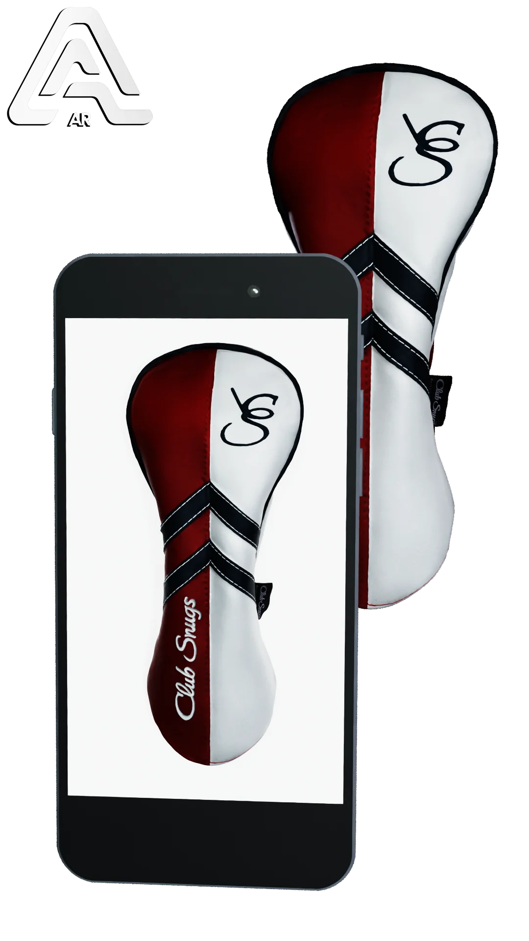 Left-Side view of a Red, White, Navy, and Navy Retro-T Driver Headcover with Dual-V stripe and split seam