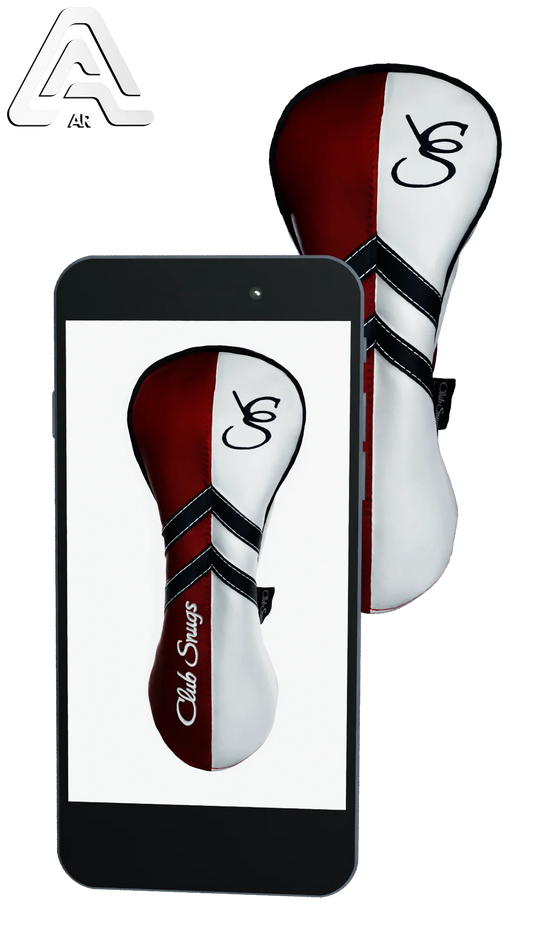 Left-Side view of a Red, White, Navy, and Navy Retro-T Driver Headcover with Dual-V stripe and split seam
