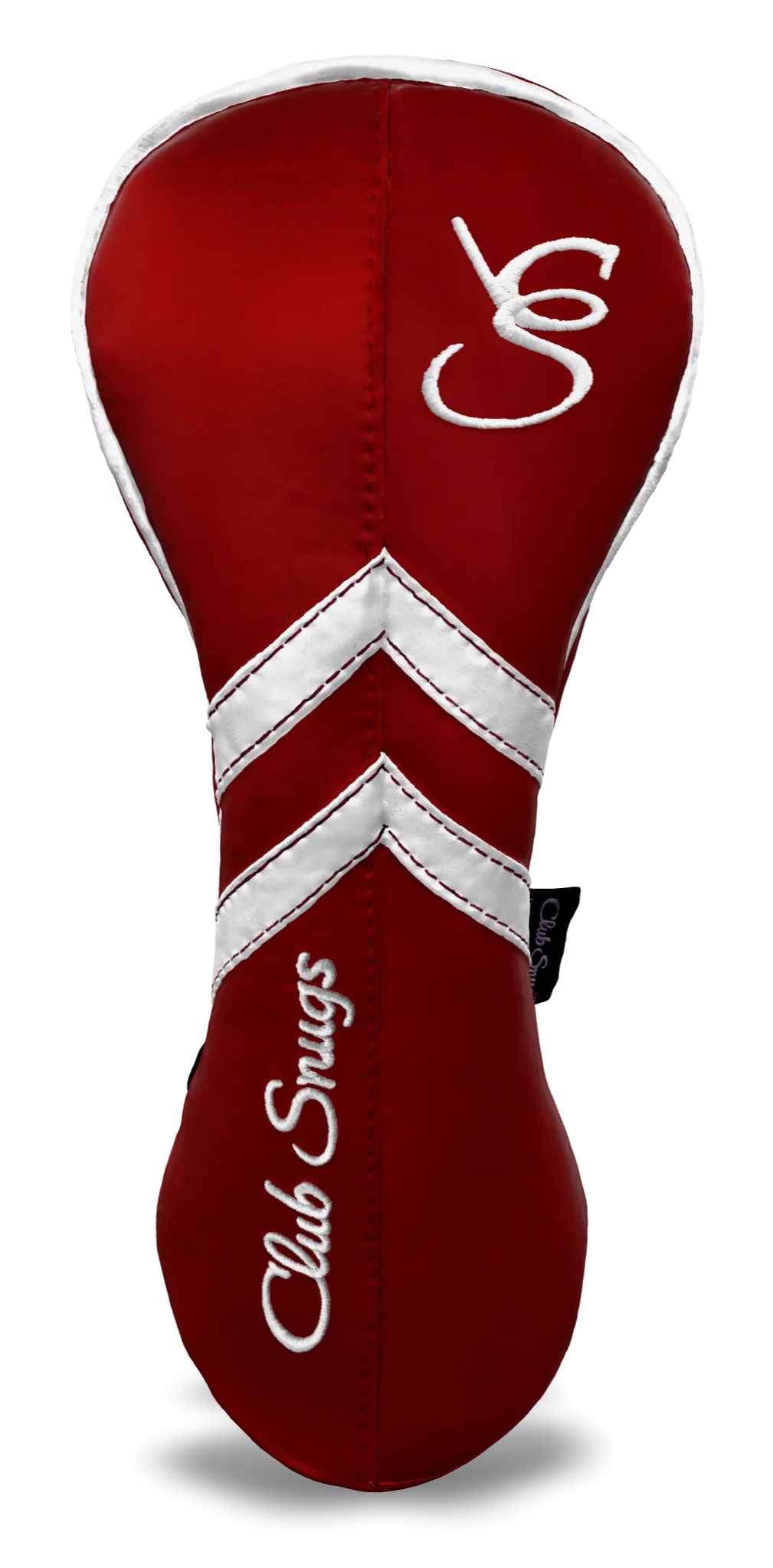 Front View view of a Red, Red, White, and White Retro-T Driver Headcover with Dual-V stripe and split seam