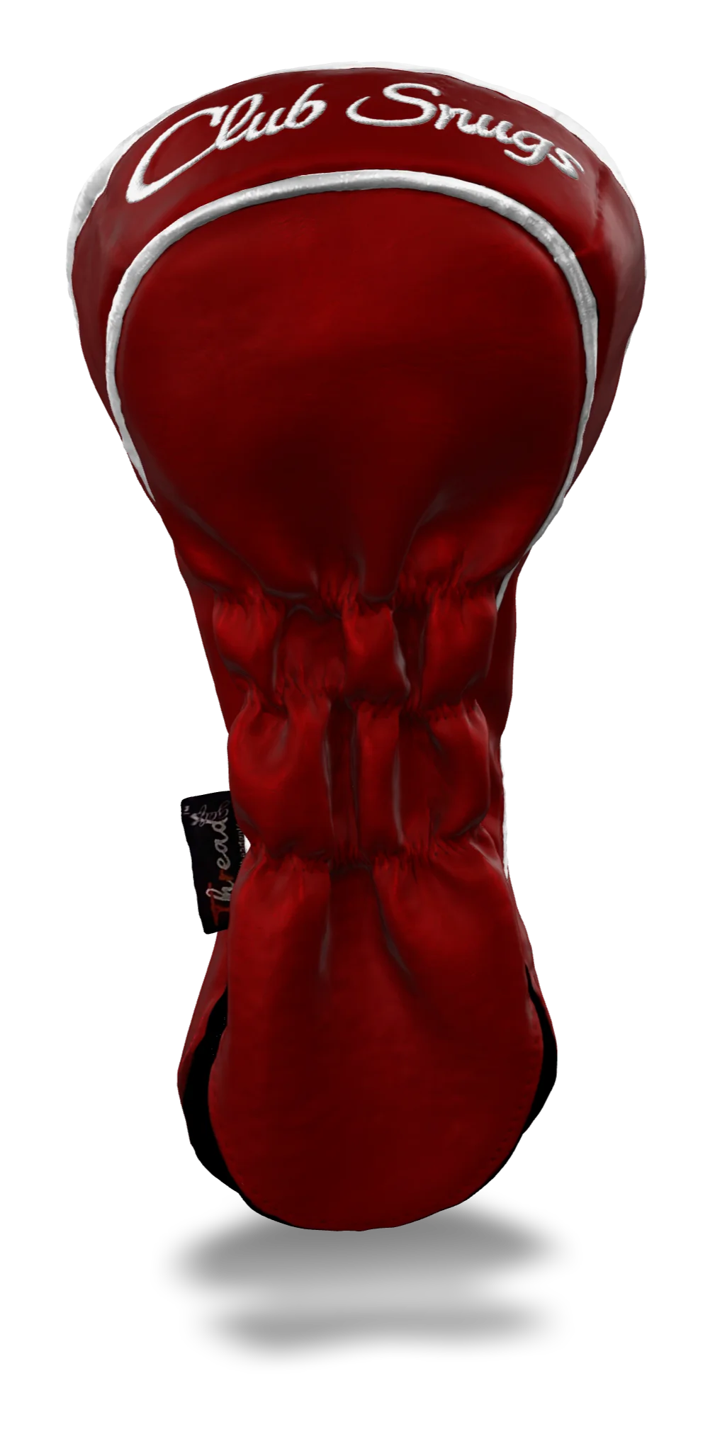 Back view of a Red, Red, White, and White Retro-T Driver Headcover with Dual-V stripe and split seam