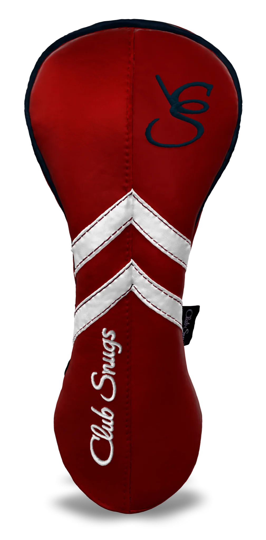 Front View view of a Red, Red, White, and Navy Retro-T Driver Headcover with Dual-V stripe and split seam