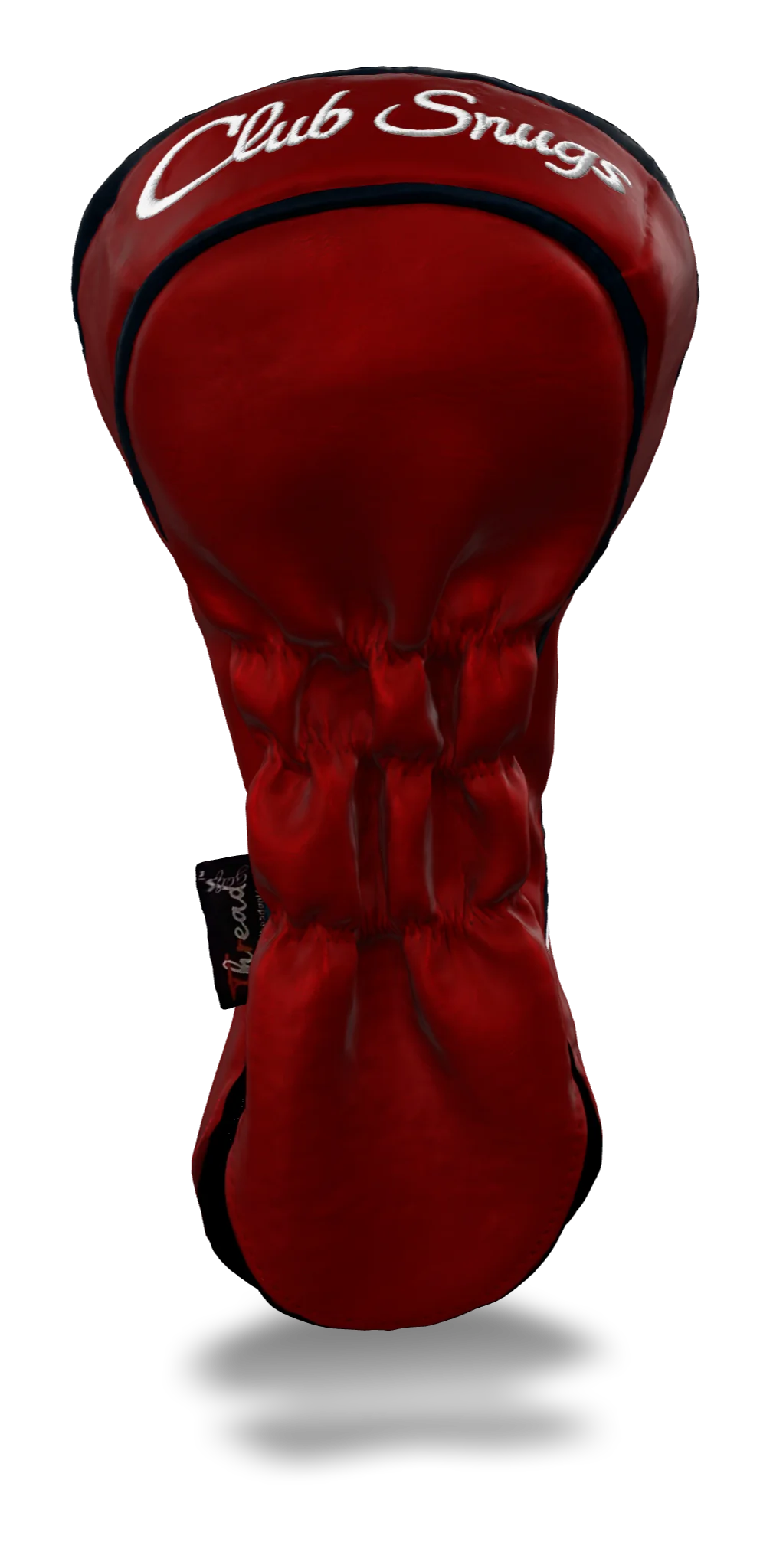Back view of a Red, Red, White, and Navy Retro-T Driver Headcover with Dual-V stripe and split seam