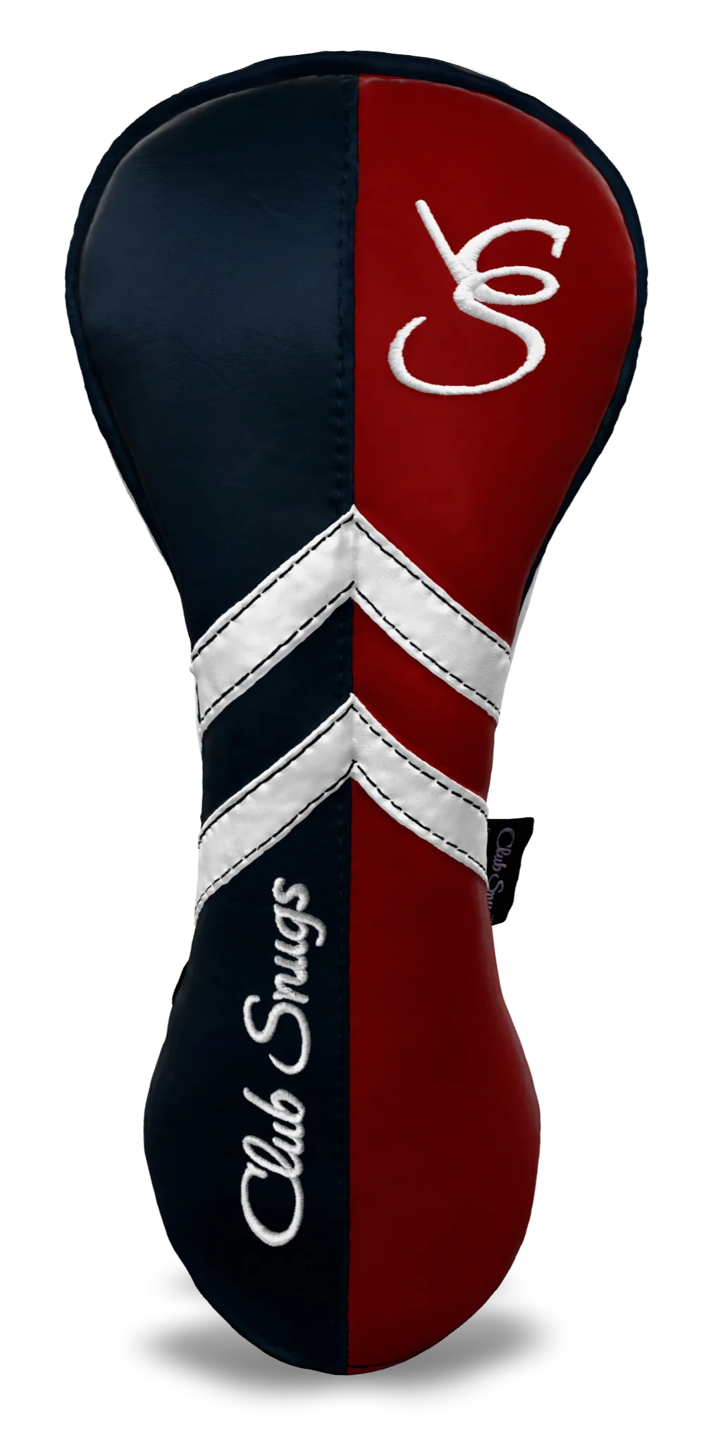 Front View view of a Navy, Red, White, and Navy Retro-T Driver Headcover with Dual-V stripe and split seam