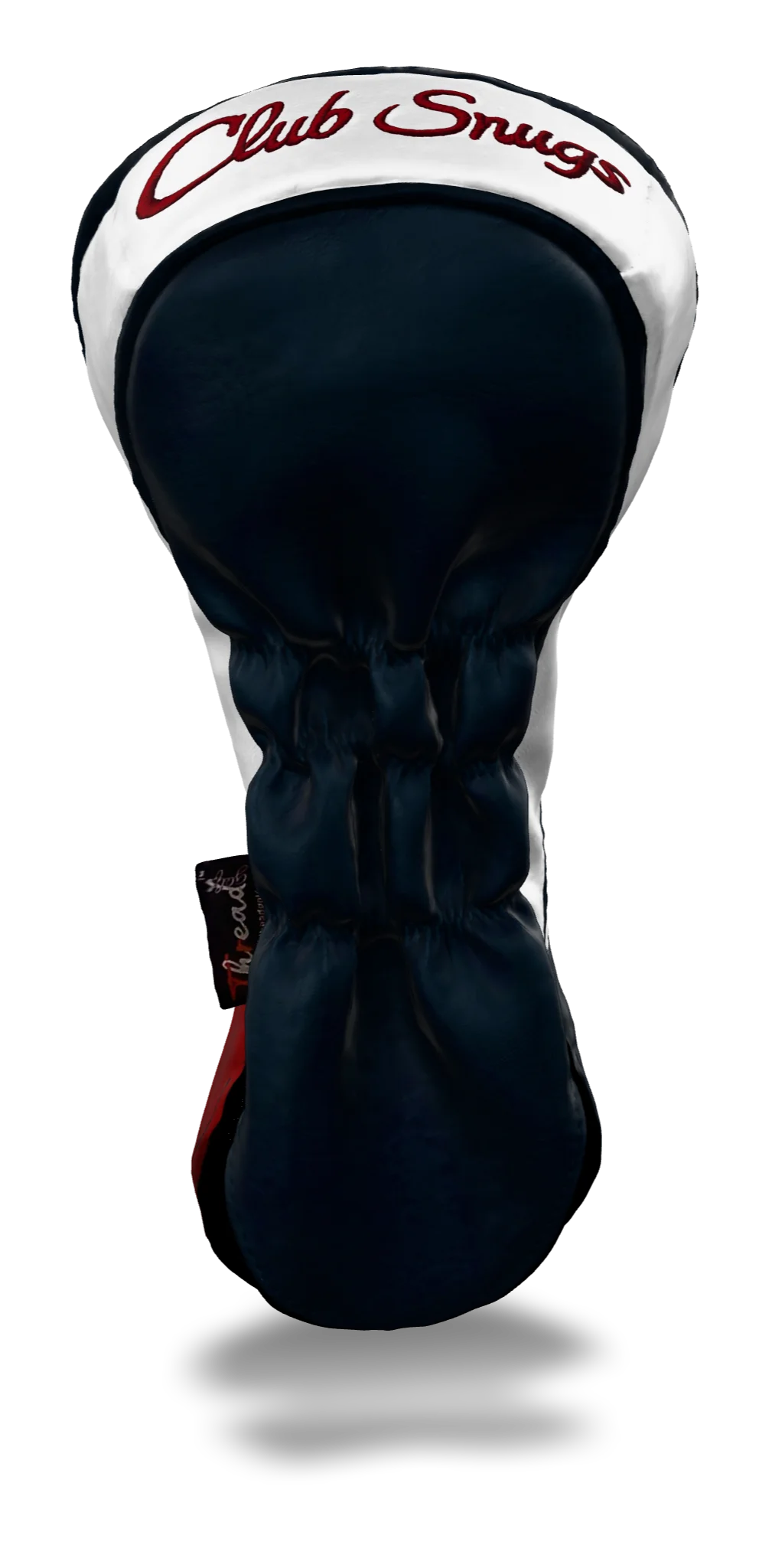 Back view of a Navy, Red, White, and Navy Retro-T Driver Headcover with Dual-V stripe and split seam